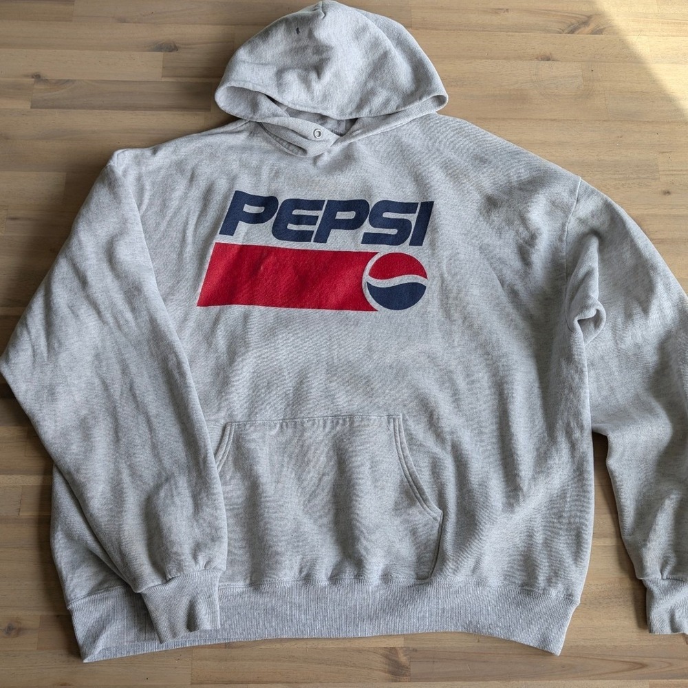 Pepsi Logo Vintage Hoodie Mens 2X Heather Gray Vintage Style Graphic Sweatshirt - Picture 1 of 9